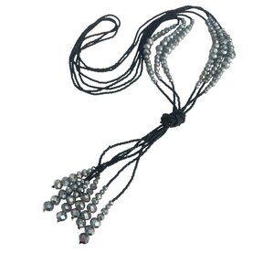 3 Strand Vintage Style Lariat Necklace 20s Charleston Glass Faceted Beads 14"